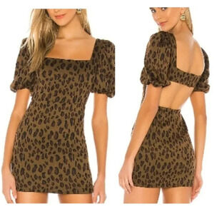 NWT Lovers & Friends Tan Puff Sleeve Leopard Mini Dress $230